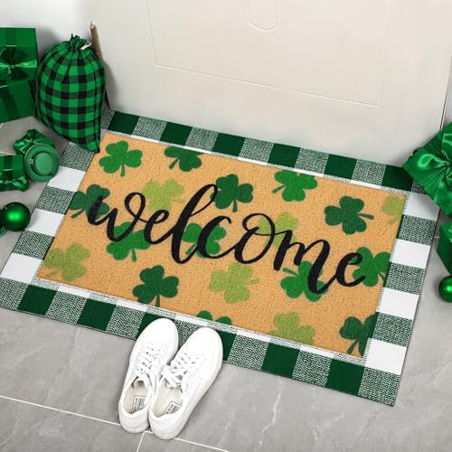 2 Non-Slip Spring Easter St Patrick's Day Outdoor Doormats for Mardi Gras Decor