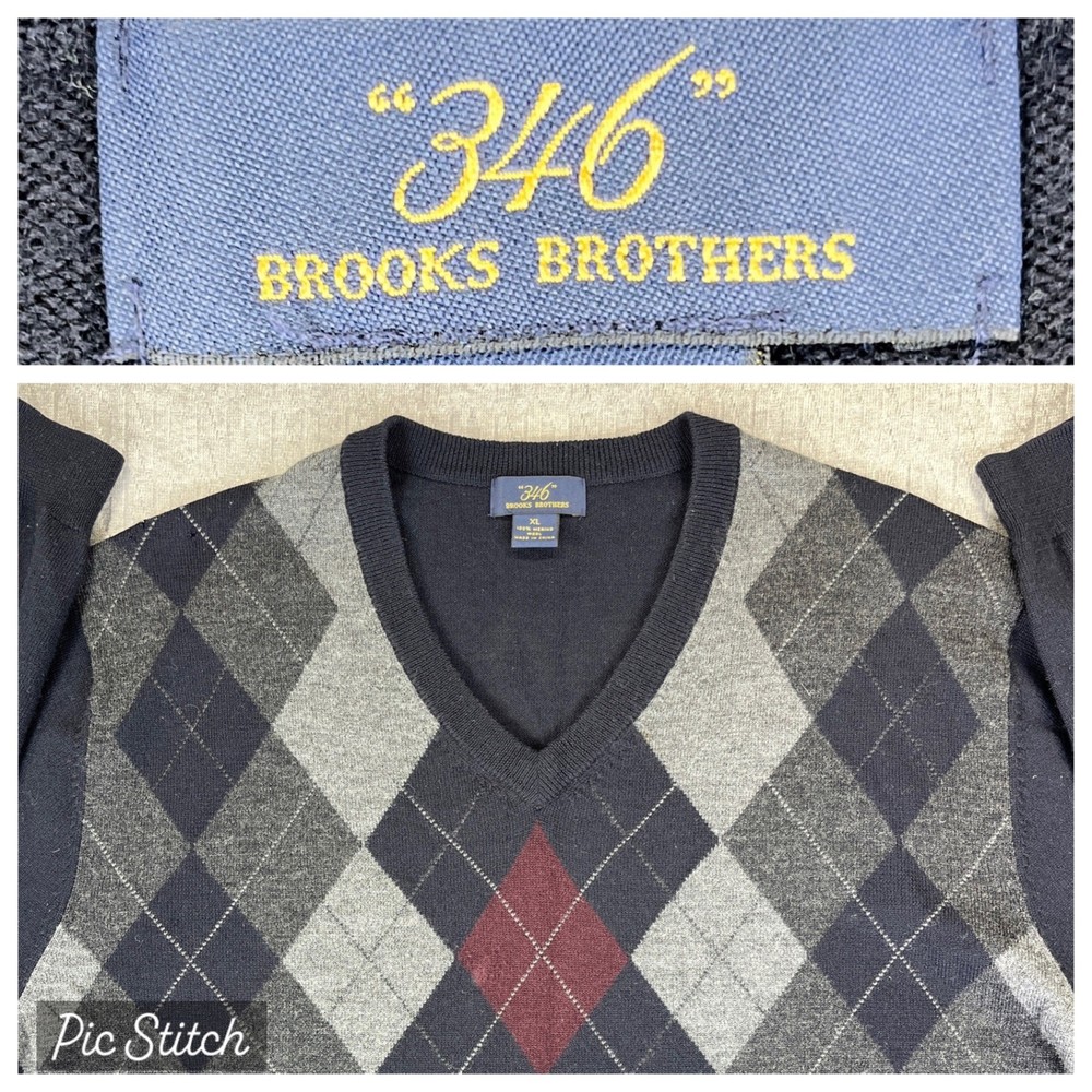 Brooks Brothers 346 Marino wool Men/Women XL V-Neck Argyle Sweater long sleeve