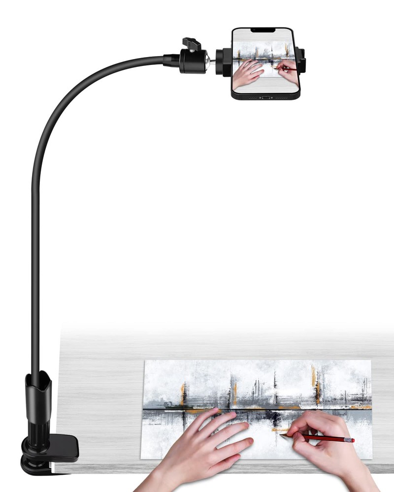 Adjustable 360° Gooseneck Phone Holder with Clamp for Bed or Desk
