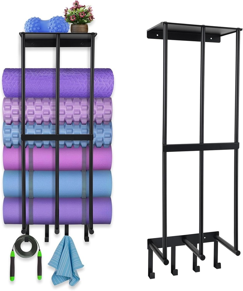 Wall Mount Yoga Mat Holder for Home Gym Accessories and Towel Storage