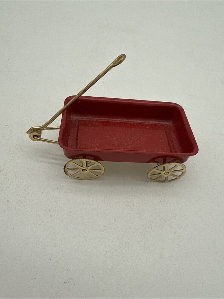 Small Toy Red Wagon with Gold Handle and Wheels Approx 4
