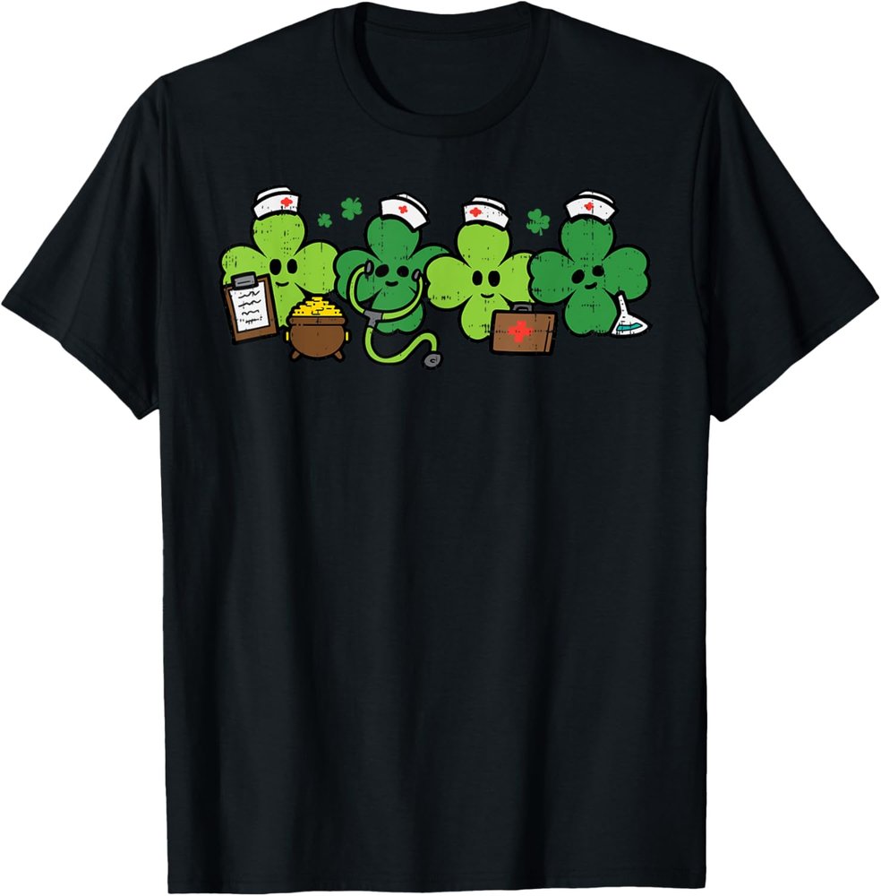 St Patricks Day Shamrock Nurses Saint Paddys Scrub Top Women T Shirt