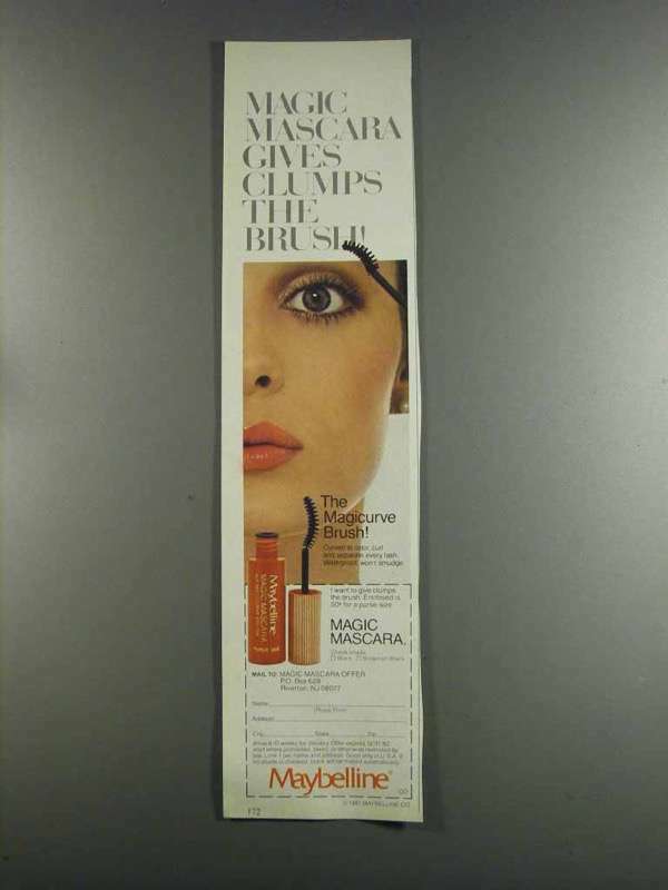 1982 Maybelline Magic Mascara Vintage Ad with Clump-Free Brush