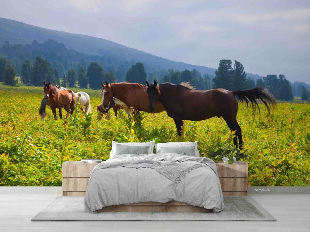 3D Forest Meadow Horse Landscape Wall Murals Wallpaper Murals Wall Sticker 3