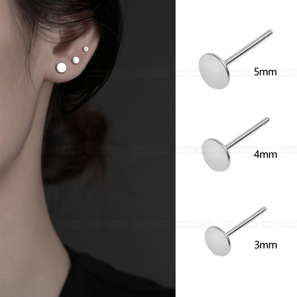 10pcs S925 Sterling Silver Earrings Posts Ear Stud Flat Pin with Backs 3/4/5mm