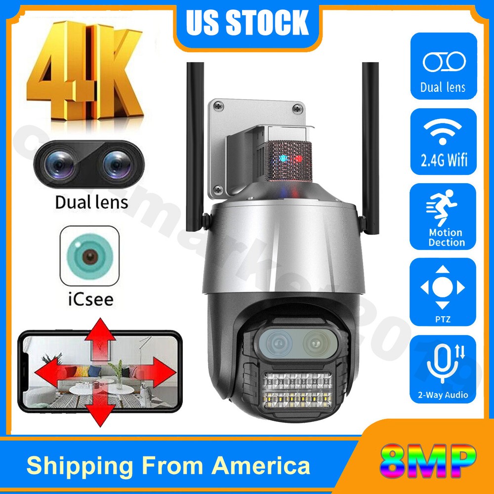 8MP Dual Lens PTZ Outdoor Security Camera with 8X Zoom WiFi Auto Tracking  
