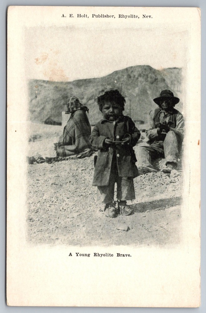 1907 YOUNG BRAVE NATIVE AMERICAN MINING TOWN RHYOLITE NEVADA postcard D11
