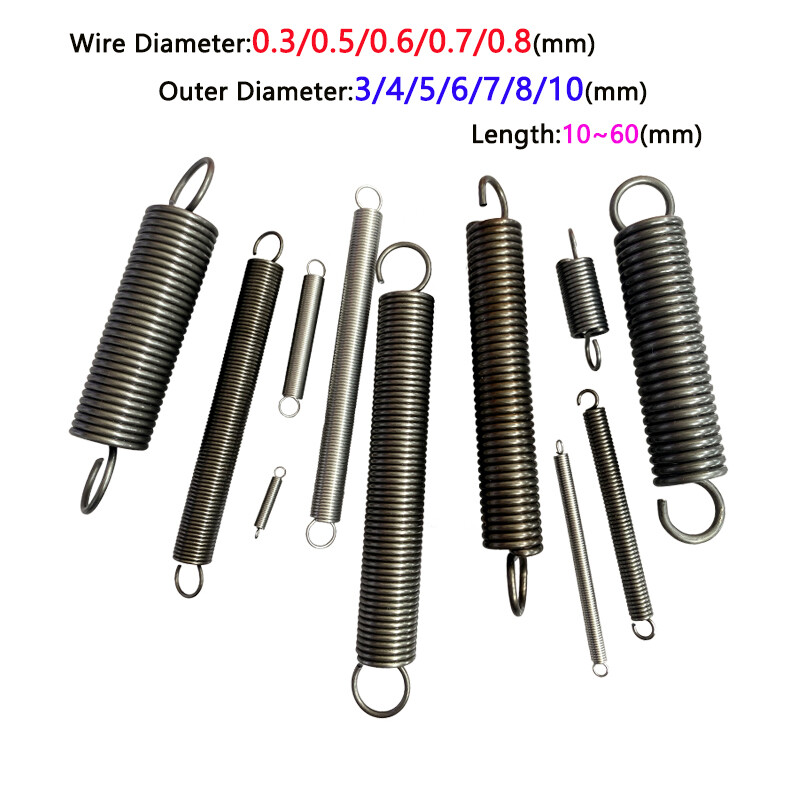 Sturdy Steel Extension Spring with Hooks 0.3mm to 0.8mm Tension