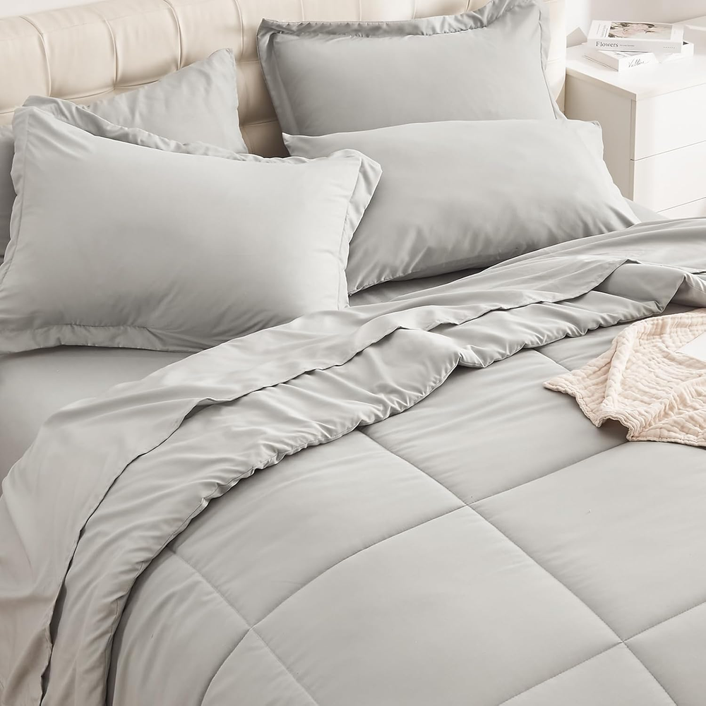 Twin Comforter Set - 5 Piece, Ultra Soft Grey Bedding Sets Twin, Bed in a Bag, A