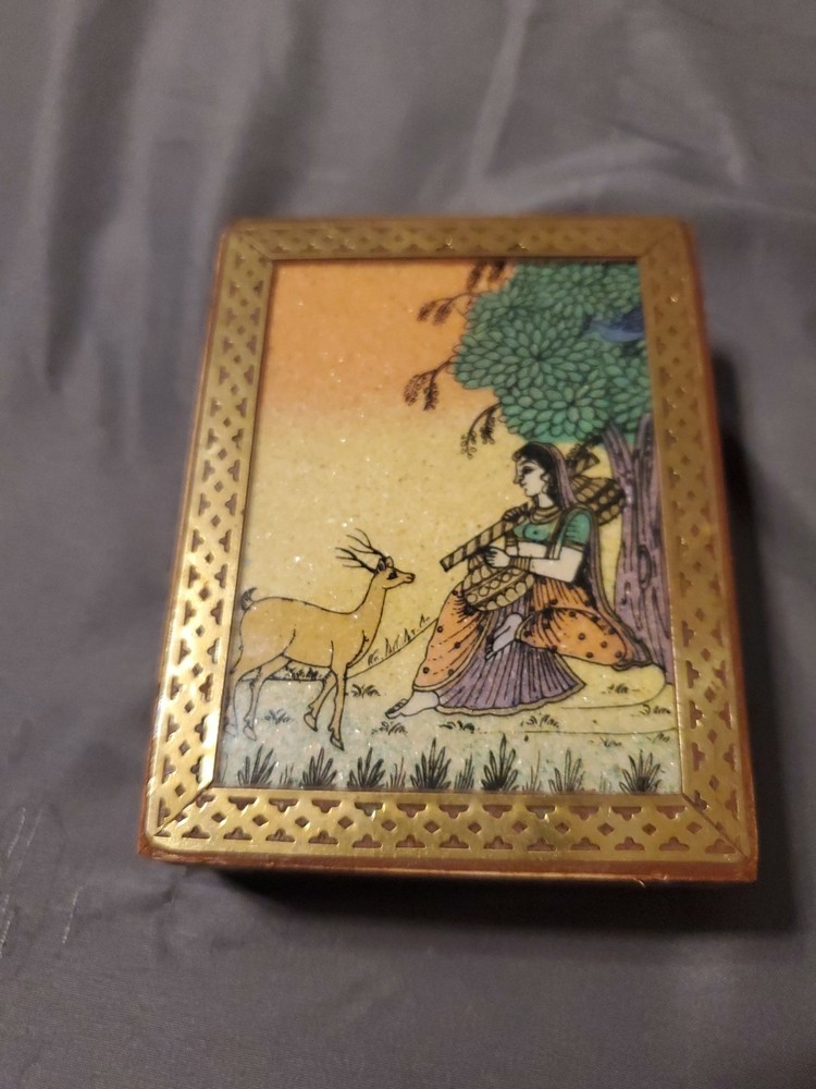 Hand-Painted Indian Wooden Trinket Jewelry Box for Decoration