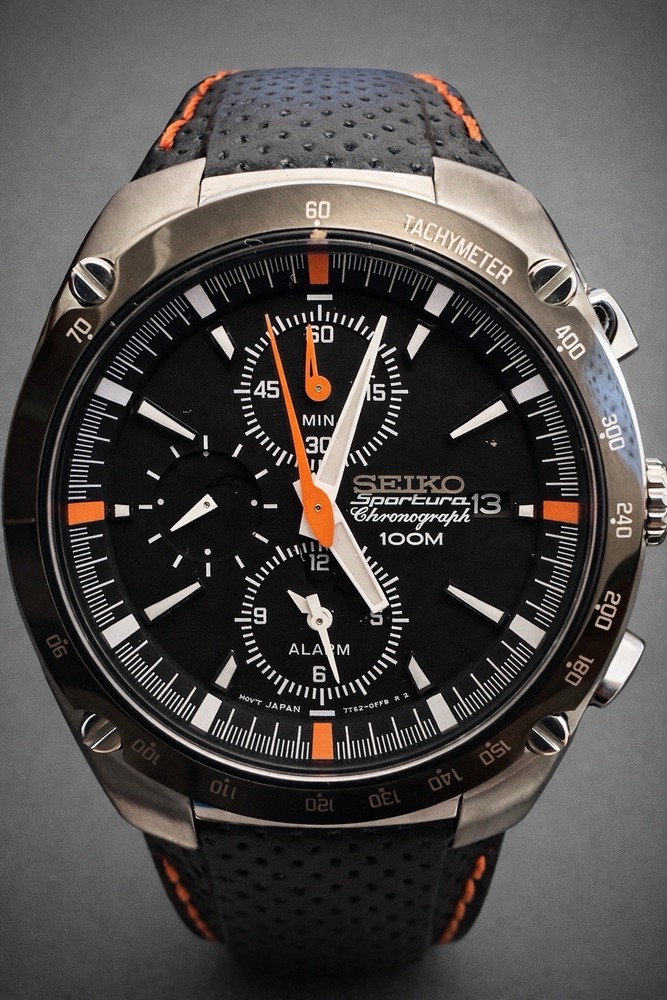 Seiko Sportura Chronograph 100M Alarm Tachymeter Watch 7T62 Boxed