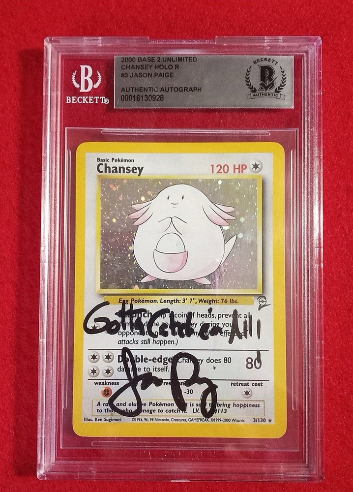 2000 POKEMON TCG BASE SET 2 JASON PAIGE SIGNED RARE HOLO CHANSEY 3/130 BGS