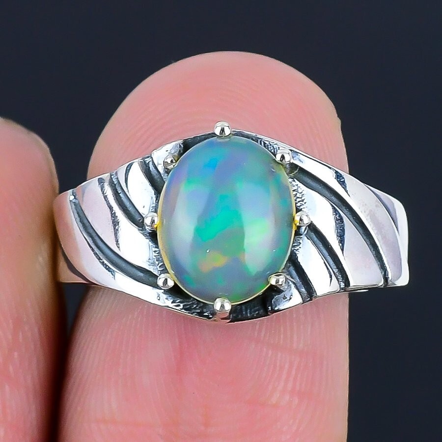 Halloween Deal Ethiopian Opal Stone Cluster Wife Ring Jewelry Size 7 925 Silver