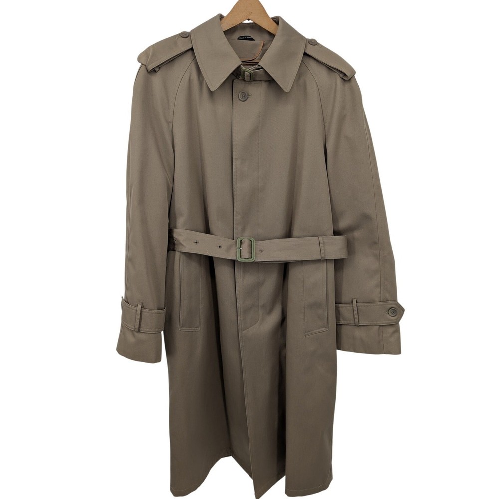 VTG Oleg Cassini Khaki Double Breasted Trench Coat Size 36R with Detachable Liner