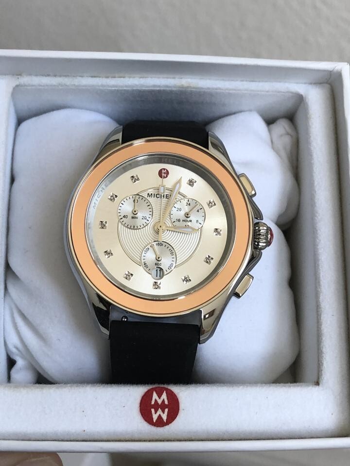 (FLASH SALE) New Michele 18K Gold Topaz Cape Watch MWW27E000001 RETAIL $500-image