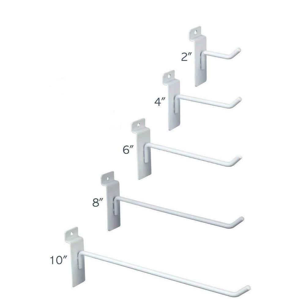 Slatwall Hooks Combo Pack of 25 - 5 Each in 2, 4, 6, 8, 10 Inch Sizes