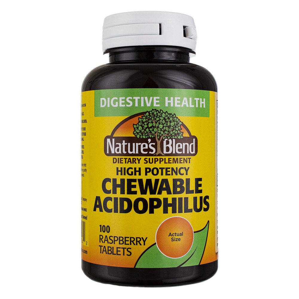 5 Pack Nature's Blend Raspberry Acidophilus Chewable Tablets, 100 Count