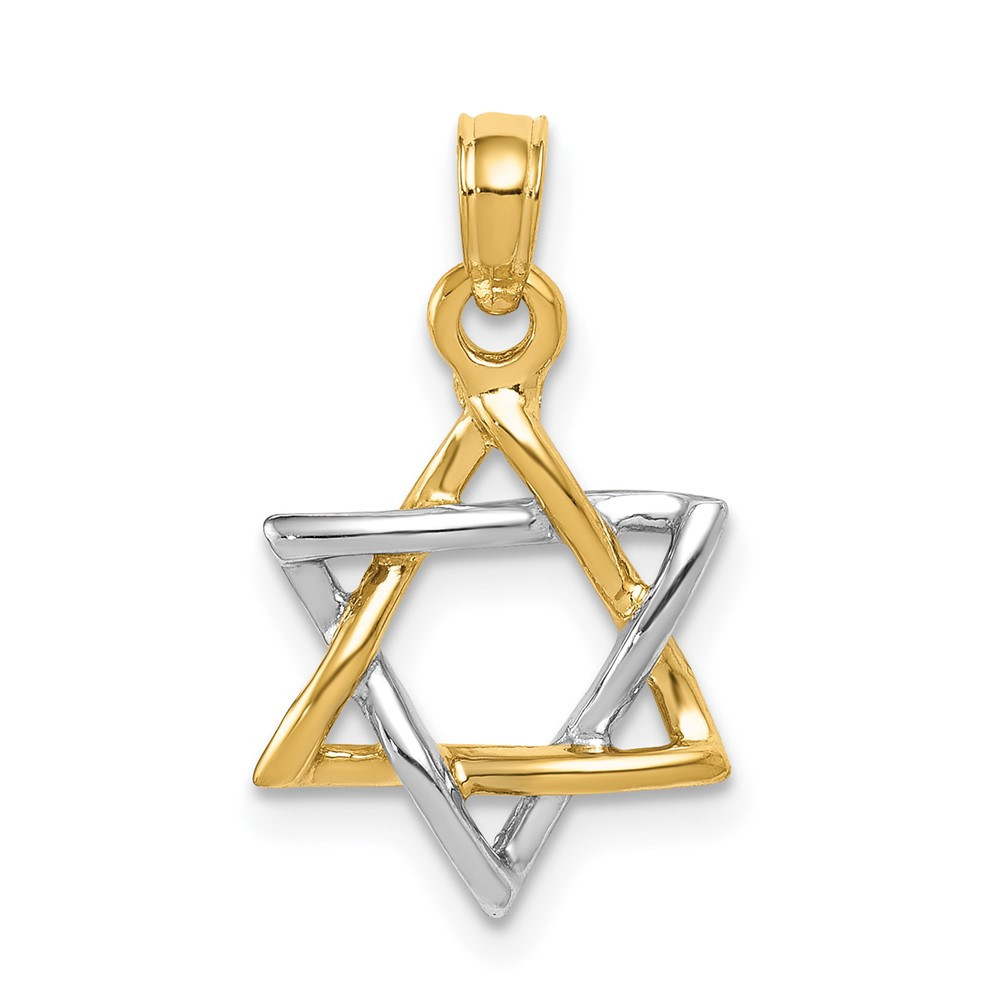 10k Two-tone Gold Polished Star of David Pendant 0.83gm L-21mm, W-12mm