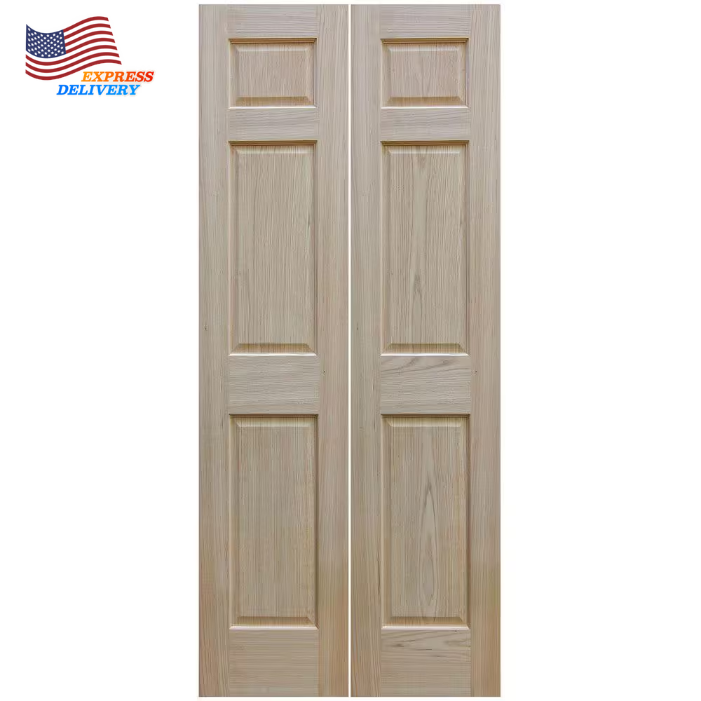 24 In. X 80 In. Unfinished 6-Panel Solid Core Red Oak Interior Bi-Fold Door