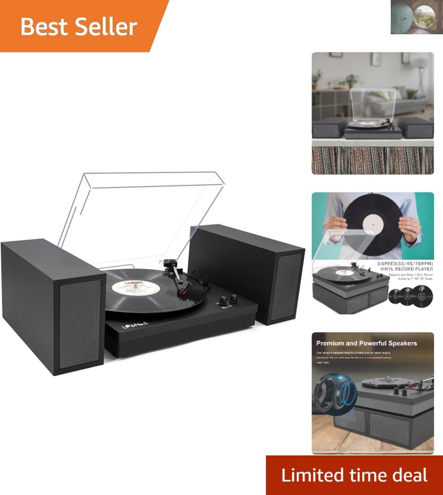 Vintage Bluetooth Turntable with Dual Stereo Speakers for Wireless Streaming