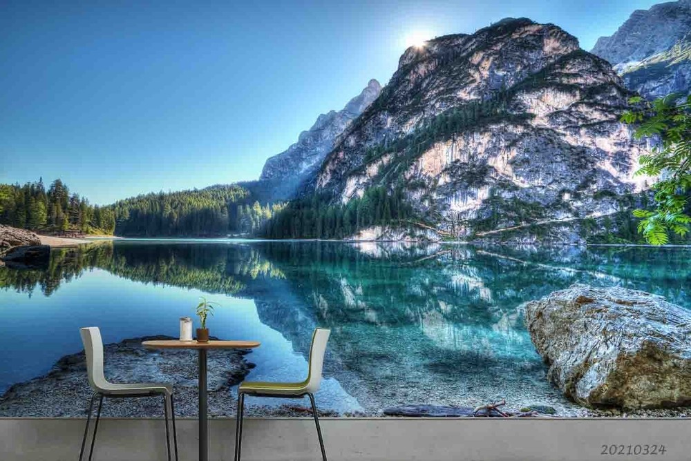 3D Mountain Forest Lake Landscape Wall Murals Wallpaper Murals Wall Sticker 5