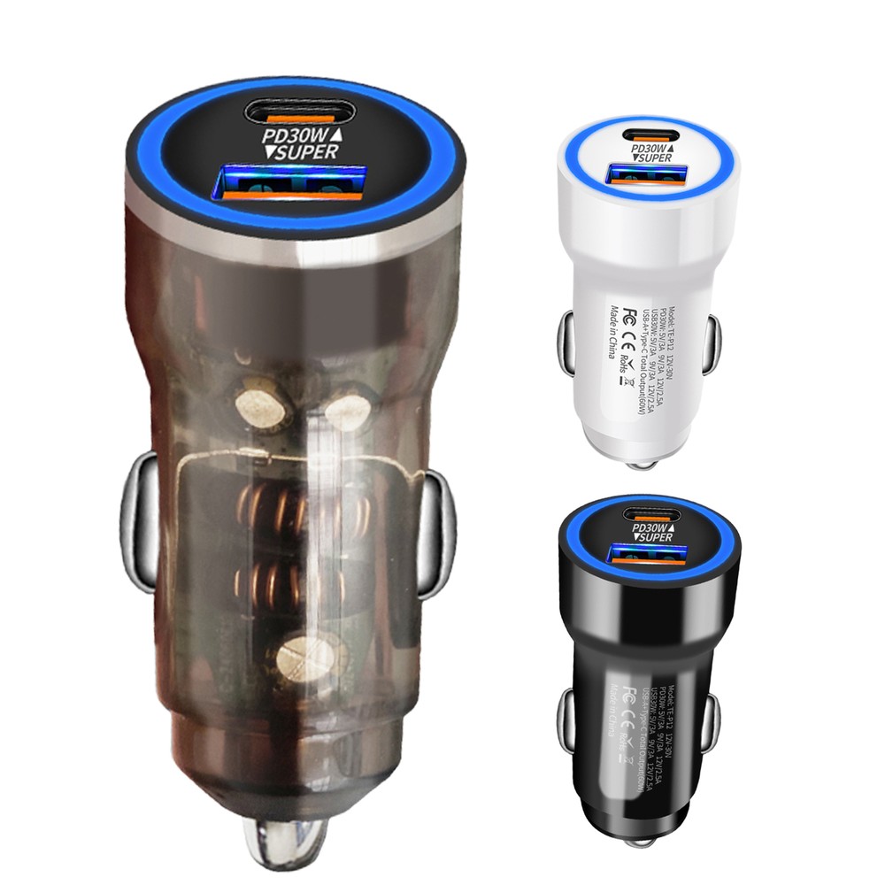 Dual USB PD Type-C Car Charger 30W Fast Adapter For Car Plug-and-charge Design