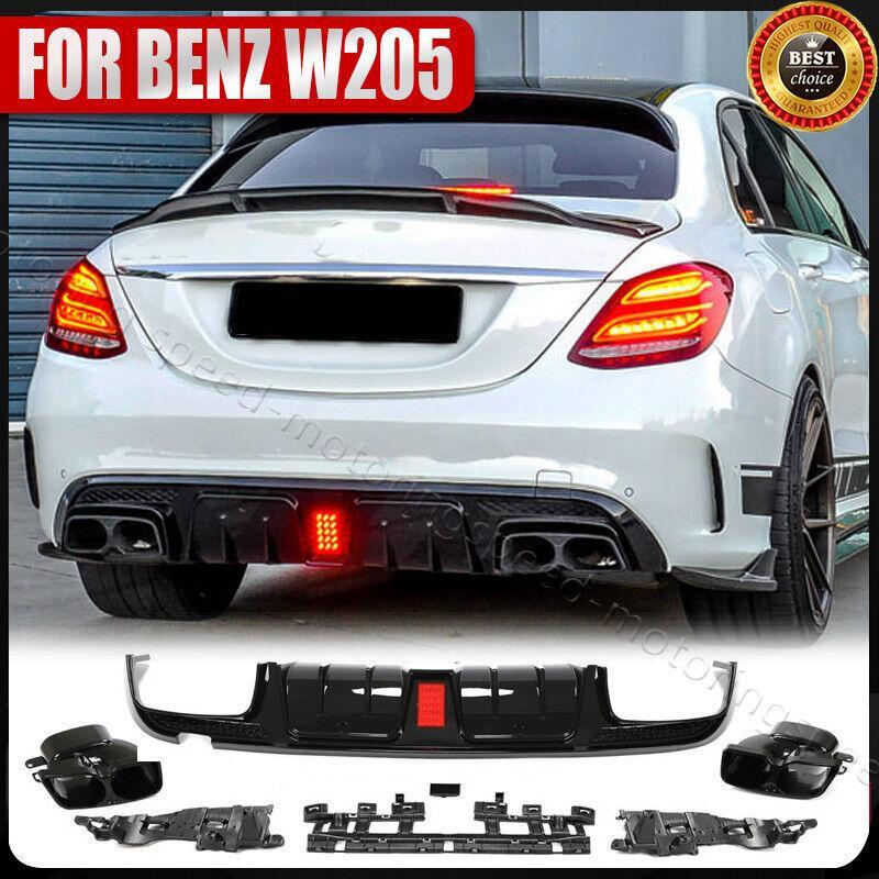 Rear Bumper Diffuser Lip W/Exhaust Tips For Benz W205 C300 C43 C63  2014-2021