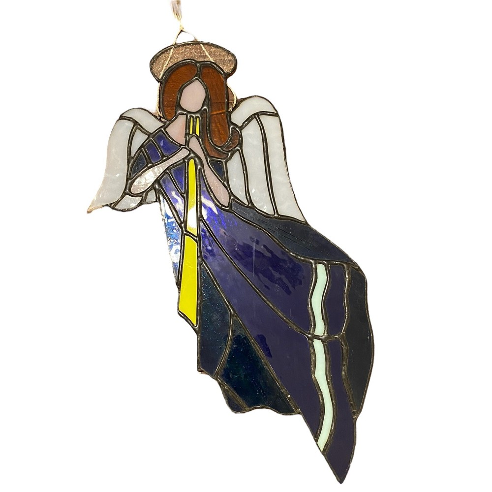 Vintage Stained Glass Angel Suncatcher 18” Christmas Angel