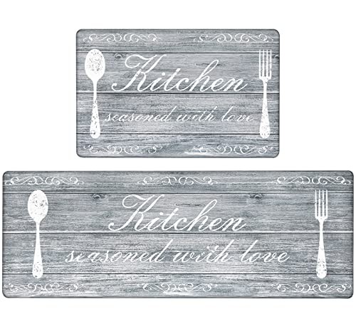 Anti Fatigue Kitchen Mats Set of 2 Non-Slip Washable Farmhouse Style Rugs  
