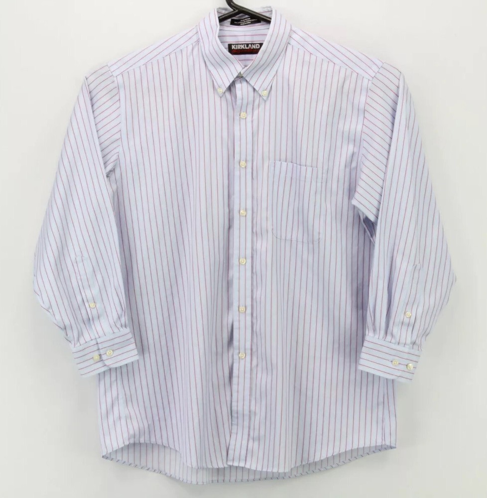 Kirkland Signature Mens Button Down LS Shirt Size 16.5 32 Multicolor Striped