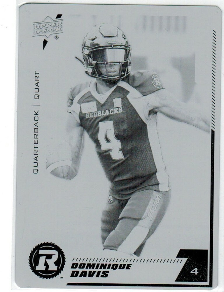 2020 Upper Deck CFL Printing Plate 161 Dominique Davis 1/1 Ottawa Redblacks