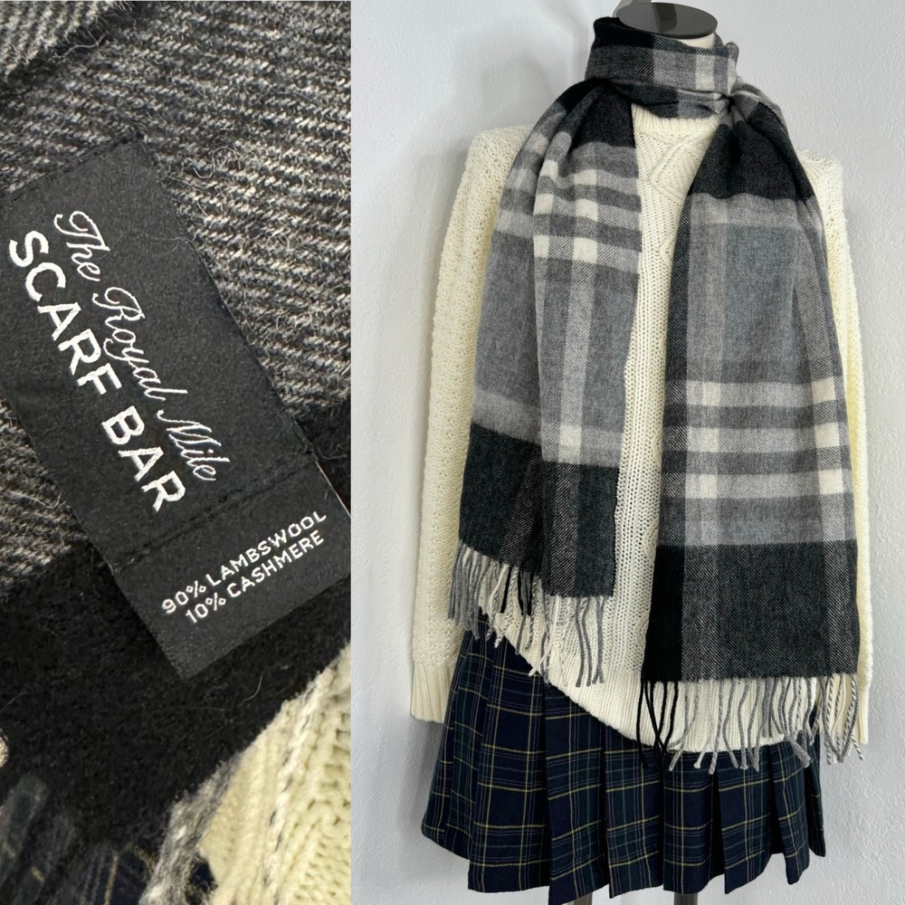 Wool Cashmere Plaid Scarf with Fringe Dark Academia Royal Mile Style