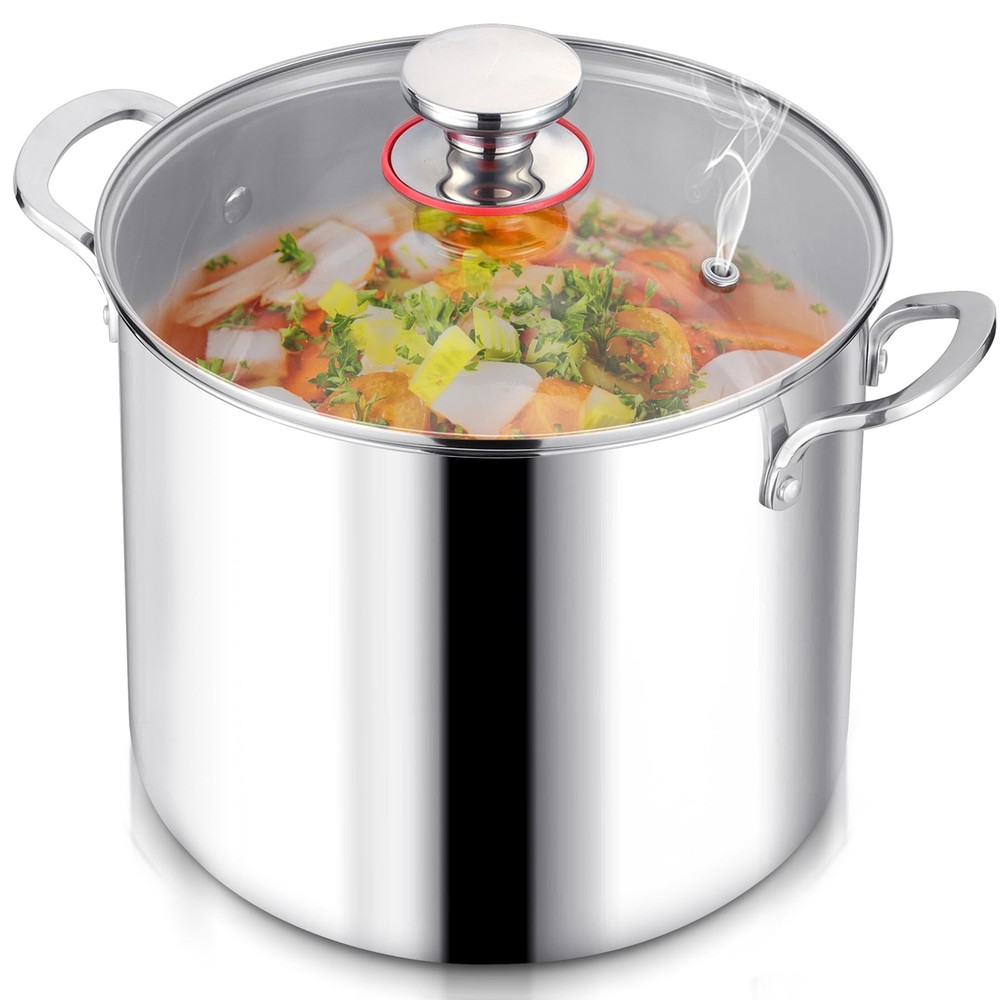 12QT 18/10 Stainless Steel Stock Pot with Lid, Large Soup Pot, Big Cookware, ...