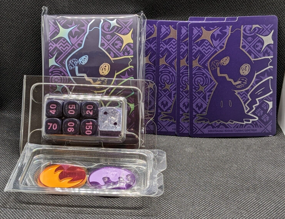 Pokémon TCG PALDEAN FATES Mimikyu Elite Trainer Box Contents 65 Sleeves Dice +++