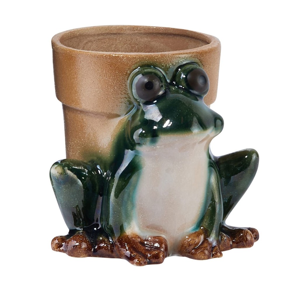 Stoneware Frog, Green Planter