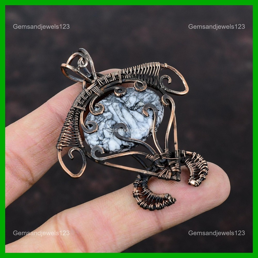 Mothers Day Copper Pinolith Jasper Tortoise Pendant Wire Wrapped Gift-image