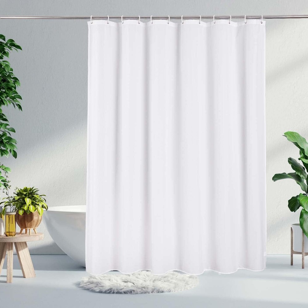 Shower Curtain Washable Fabric Shower Liner Waterproof Heavy Duty White