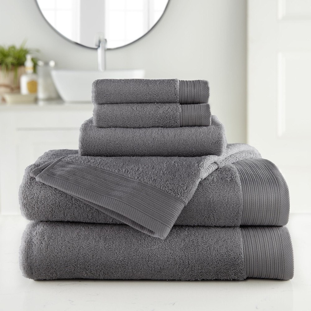 100% Organic Cotton Luxury 6-Piece Towel Set, Charcoal Sky