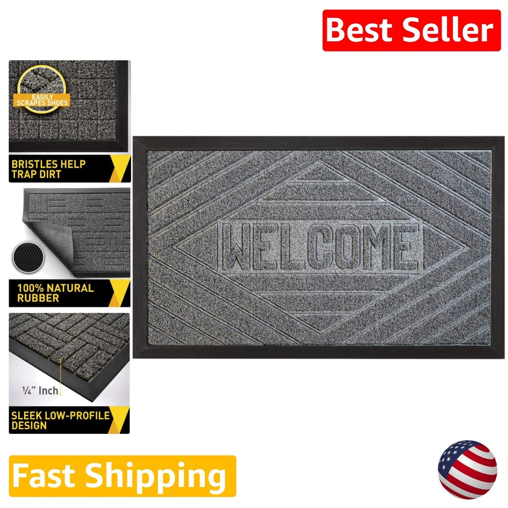 Heavy Duty Rubber Door Mat - Waterproof, Low Profile, Easy to Clean - 29x17
