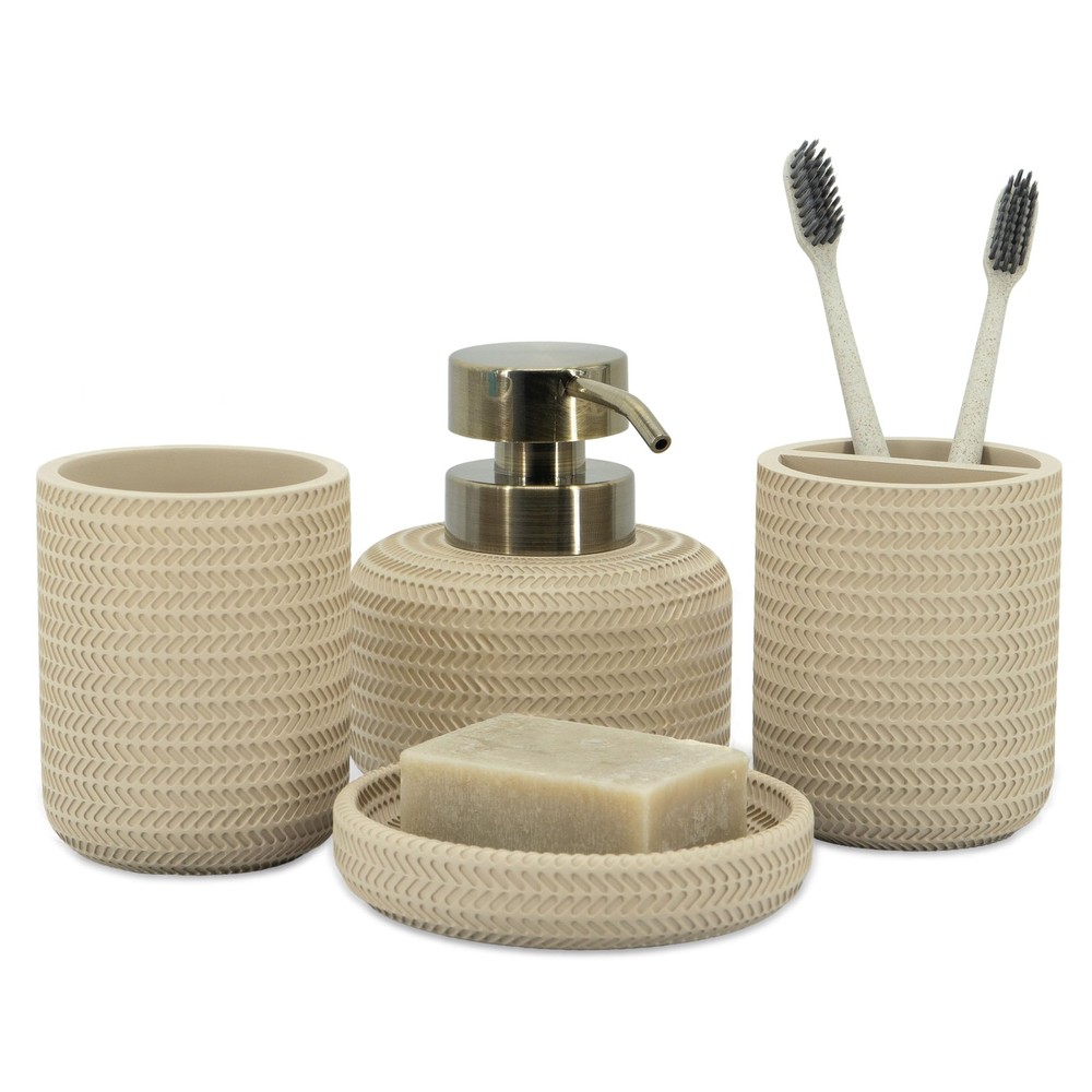 ZCCZ Beige Bathroom Accessories Set 4 Pcs - Toothbrush Holder, Soap Dispenser...
