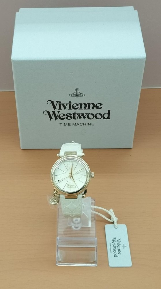 Vivienne Westwood VV006WHWH Ladies Quartz Watch Gold Plated Orb Charm w/Box FS
