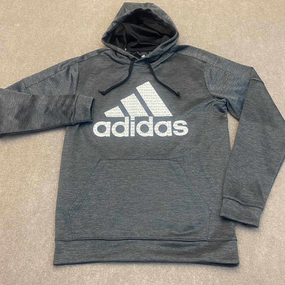 Adidas Men’s Medium Gray Trefoil Hoodie with Spell Out Front Logo
