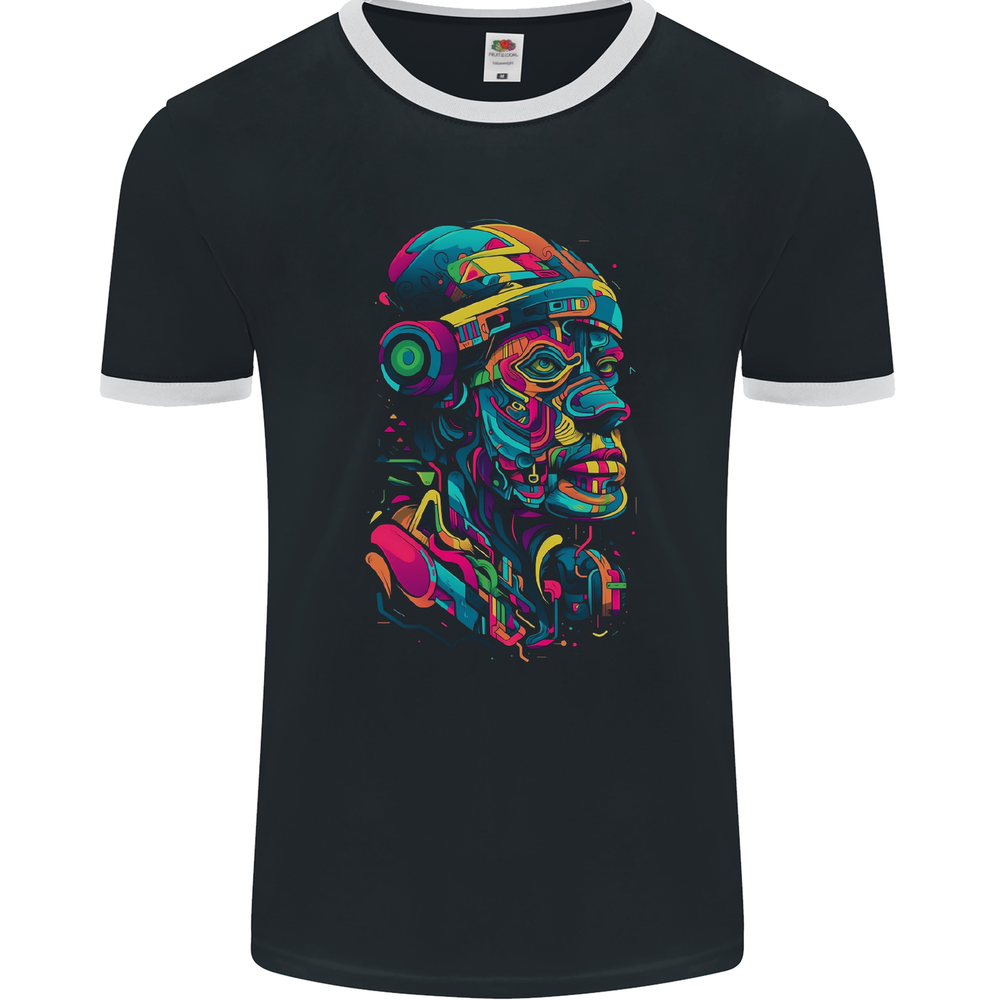 Cool African Head With Headphones Mens Ringer T-Shirt FotL