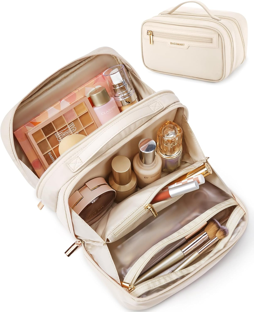 Portable Travel Makeup Bag with Wide Open Organizer for Cosmetics  