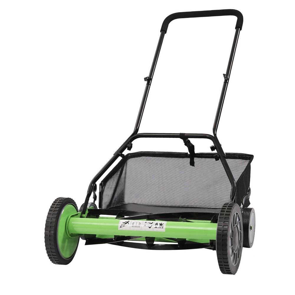 20-Inch Push Reel Lawn Mower with 5-Blade Cutting System and Grass Collection Box