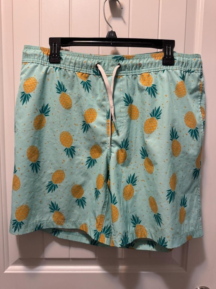 Members Mark Mens Pineapple Print Swim Trunks Green Size L Resort Shorts-image