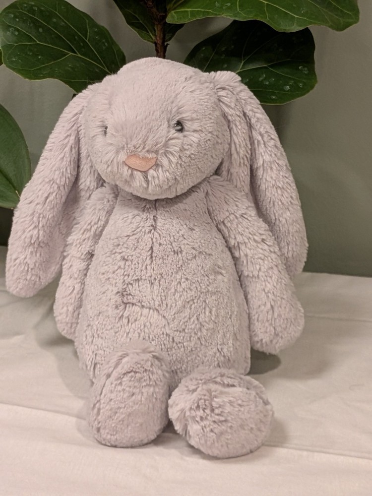 Jellycat London Gray Bashful Bunny Rabbit Medium 12” Floppy Ears Plush Lovey