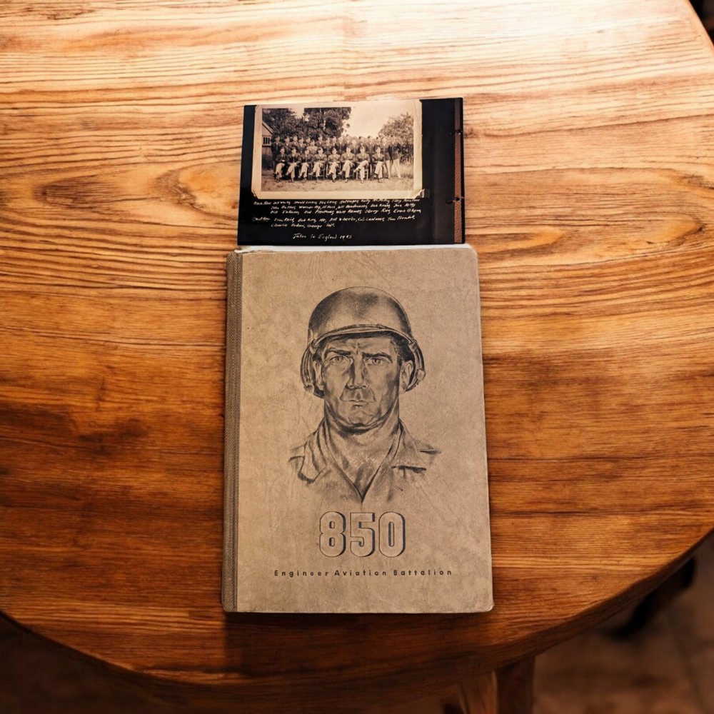 Vintage 850 Engineer Aviation Battalion Military Book HC World War II W/ Photo
