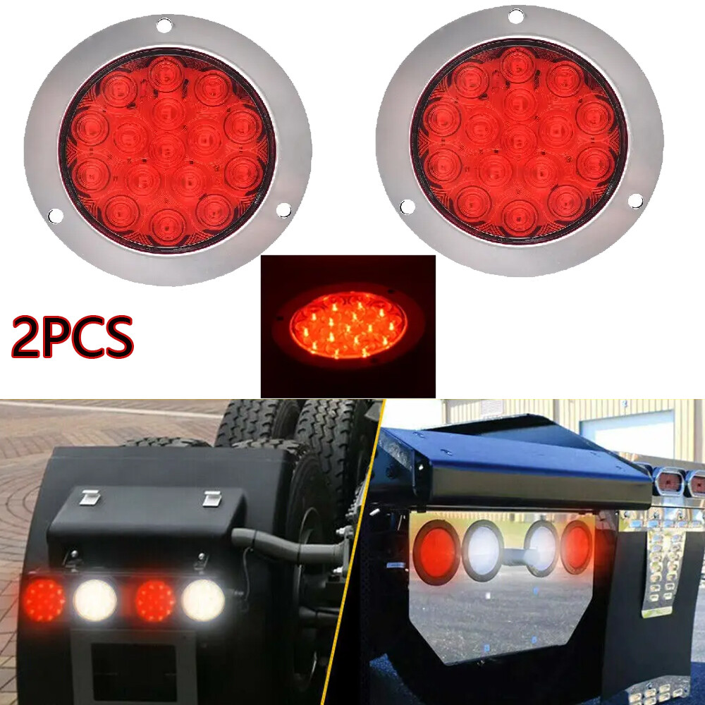 Pair Red 4 inch 16LED Round Trailer Tail Lights Truck Stop Brake Lamp Waterproof