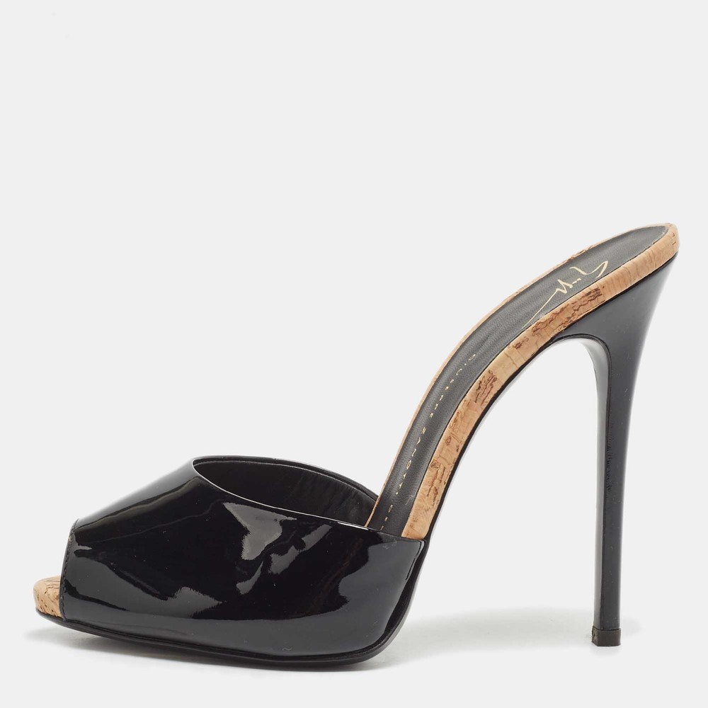 Giuseppe Zanotti Black Patent Leather Slide Sandals Size 38